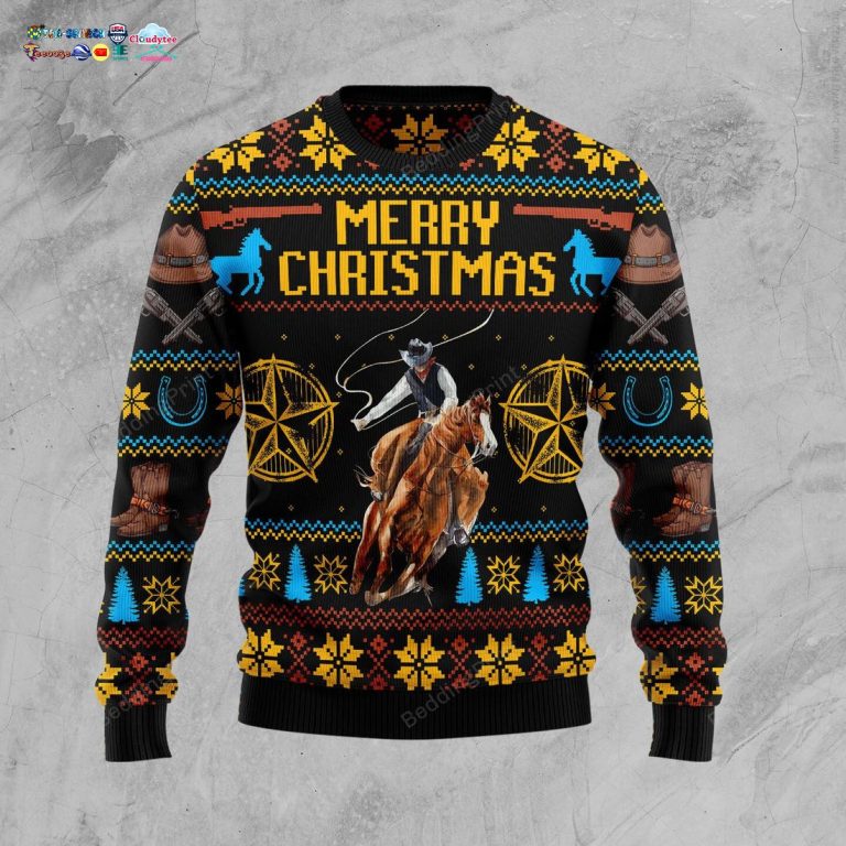 Merry Christmas Cowboy Ugly Christmas Sweater - My friend and partner