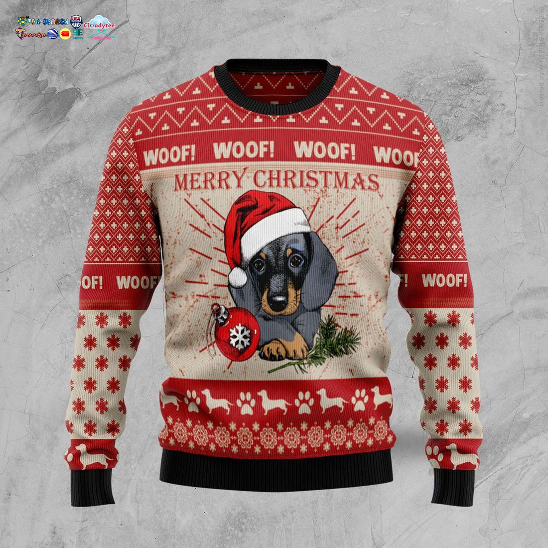 Merry Christmas Dachshund Ugly Christmas Sweater - Nice elegant click