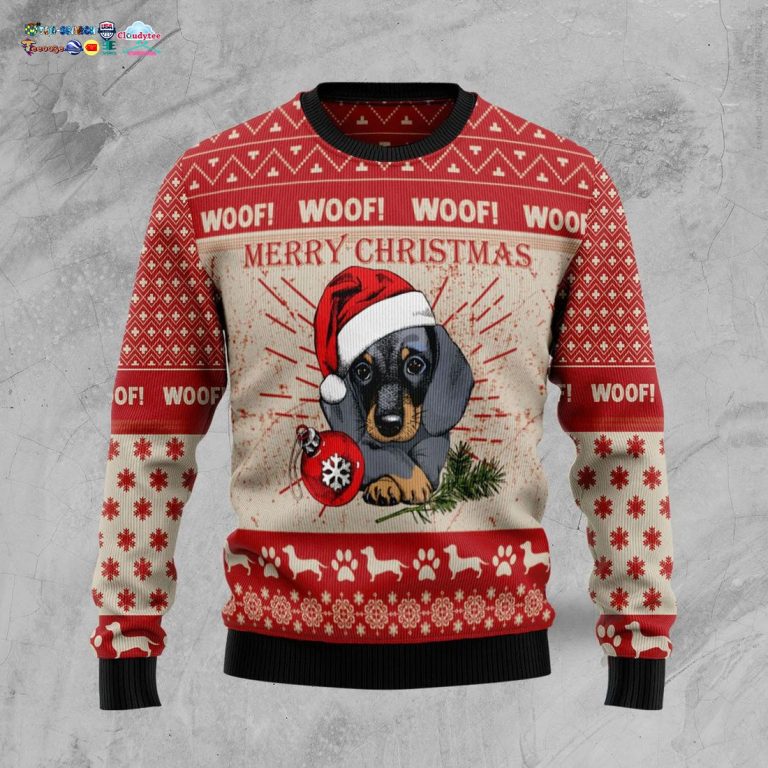 Merry Christmas Dachshund Ugly Christmas Sweater - Unique and sober
