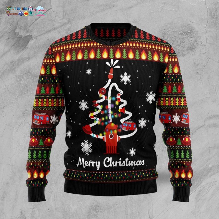 Merry Christmas Firefighter Ugly Christmas Sweater - Trending picture dear