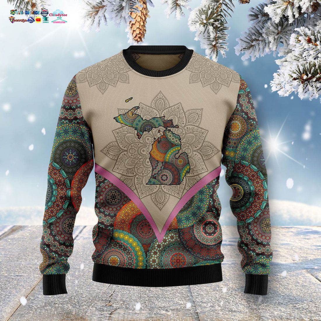 Michigan Home Mandala Ugly Christmas Sweater