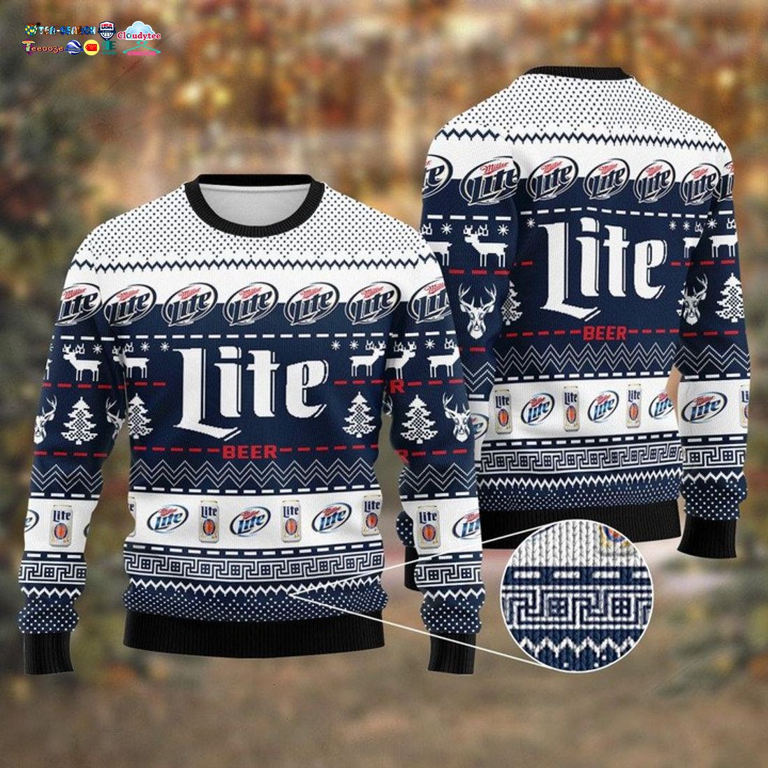 Miller Lite Navy Ugly Christmas Sweater