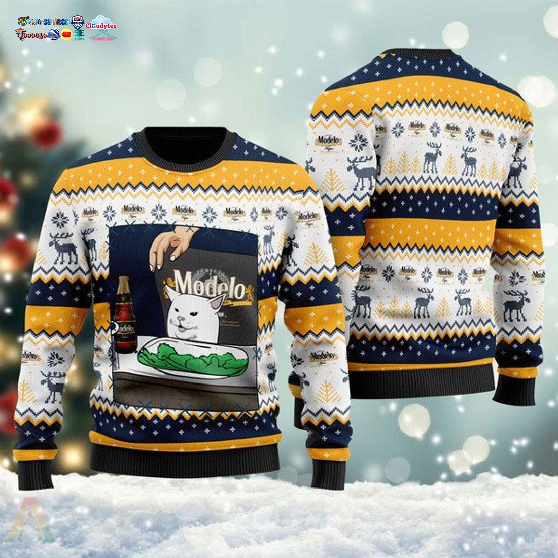 Modelo Negra Cat Meme Ugly Christmas Sweater