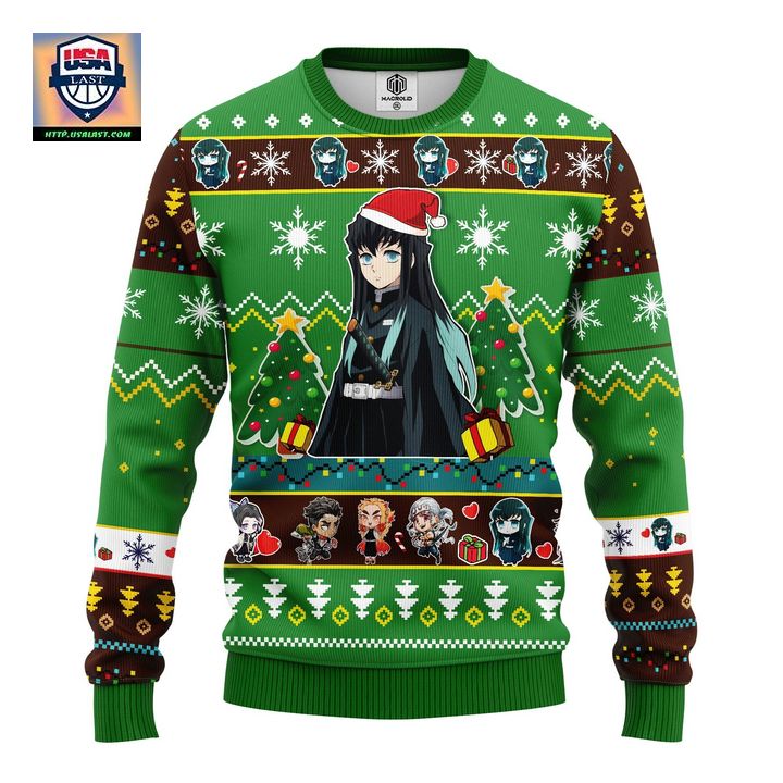 Muichiro Tokito Christmas Demon Slayer Anime Ugly Christmas Sweater Green 1 Amazing Gift Idea Thanksgiving Gift – Usalast