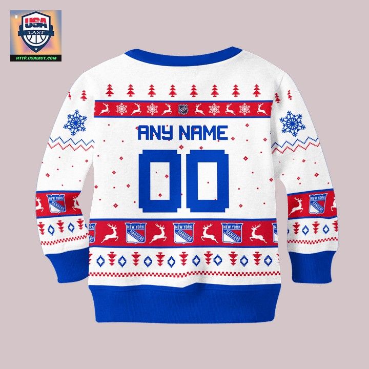New York Rangers Personalized White Ugly Christmas Sweater - Wow, cute pie
