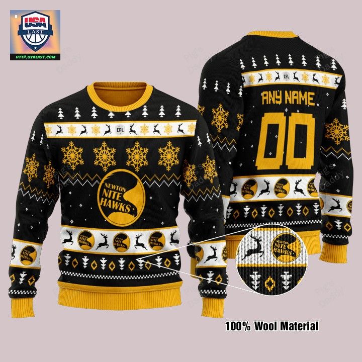 Newton Nite Hawks Personalized Navy Ugly Christmas Sweater – Usalast