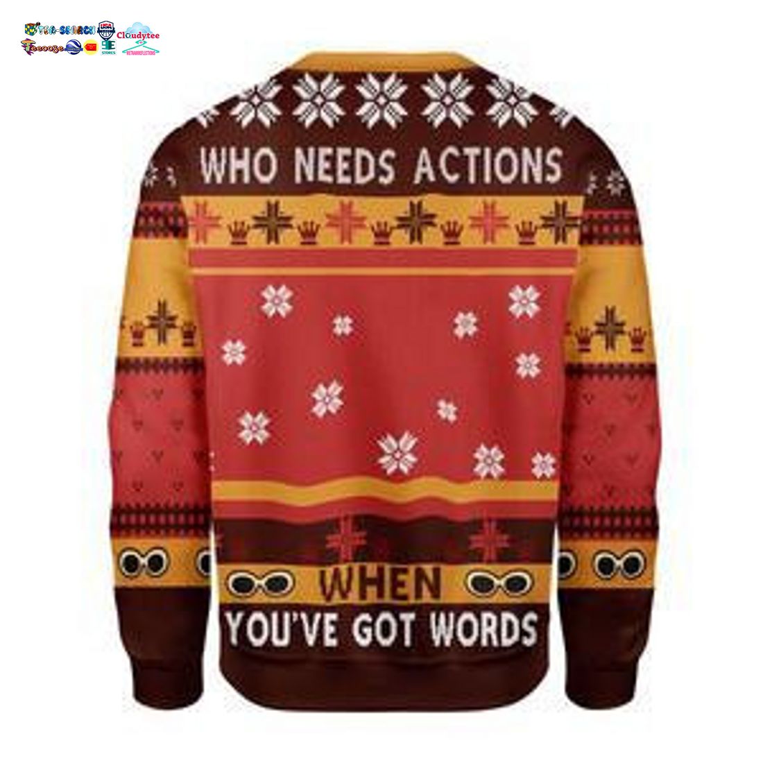 Nirvana Who Needs Actions When You've Got Words Ugly Christmas Sweater