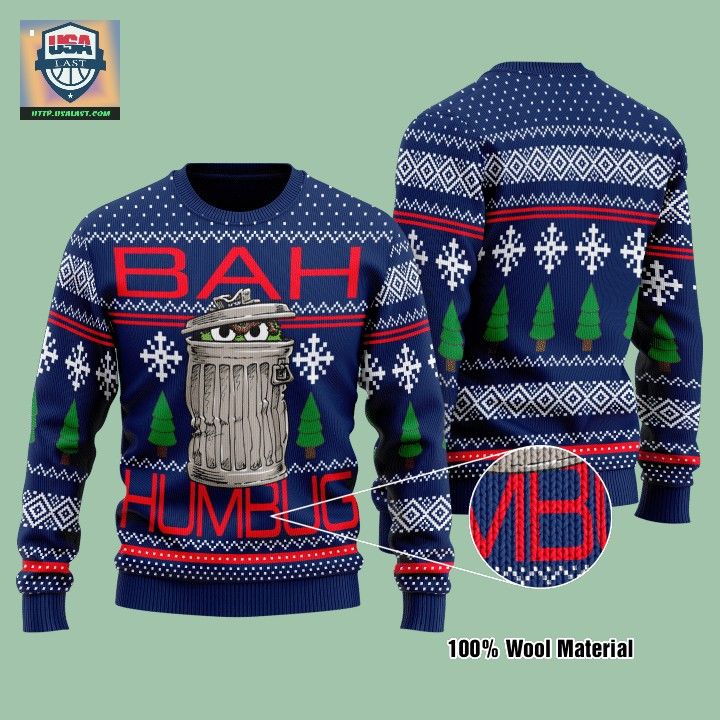Oscar the Grouch Bah Humbug Ugly Christmas Sweater - Impressive picture.