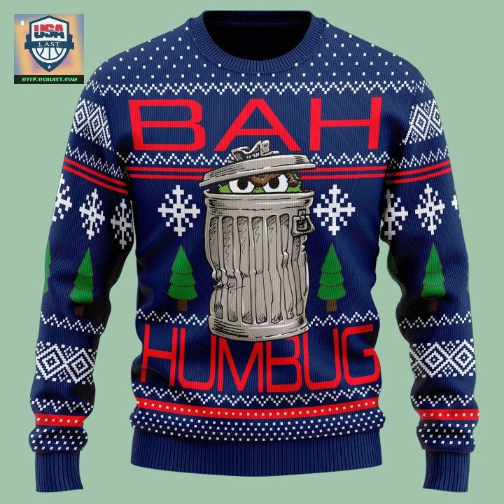 Oscar the Grouch Bah Humbug Ugly Christmas Sweater - Lovely smile