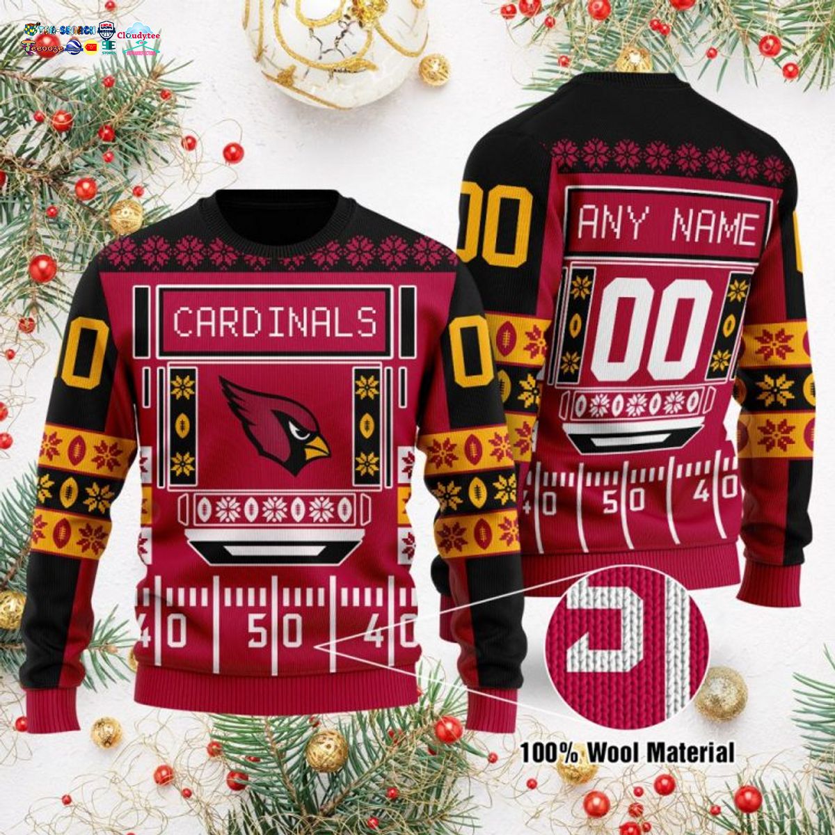 Personalized Arizona Cardinals Ugly Christmas Sweater