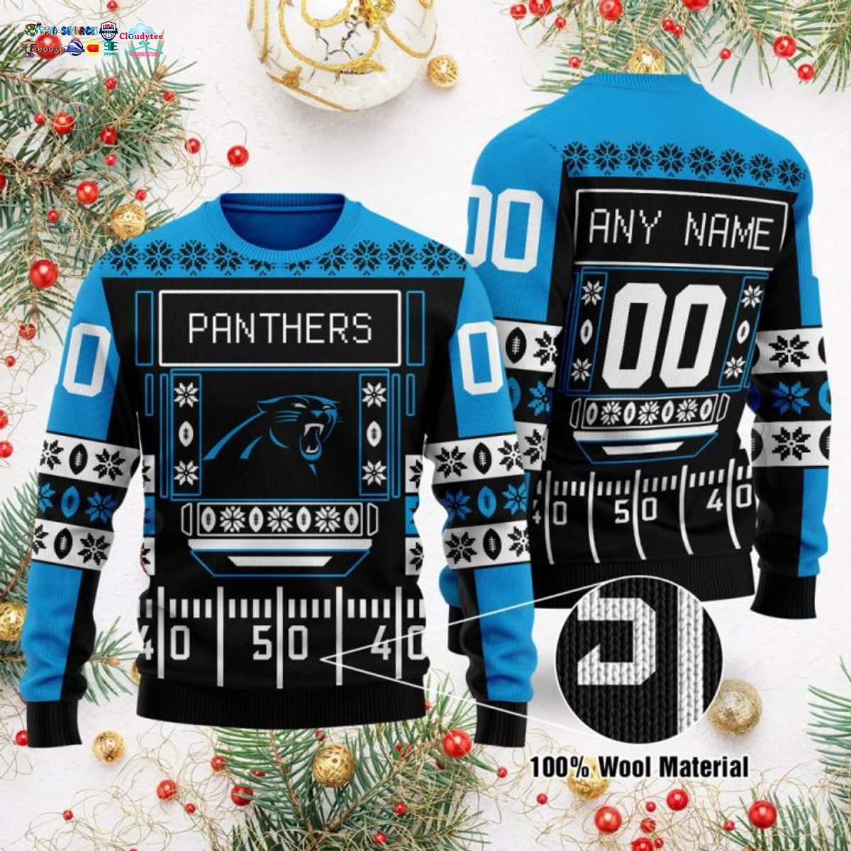 Personalized Carolina Panthers Ugly Christmas Sweater