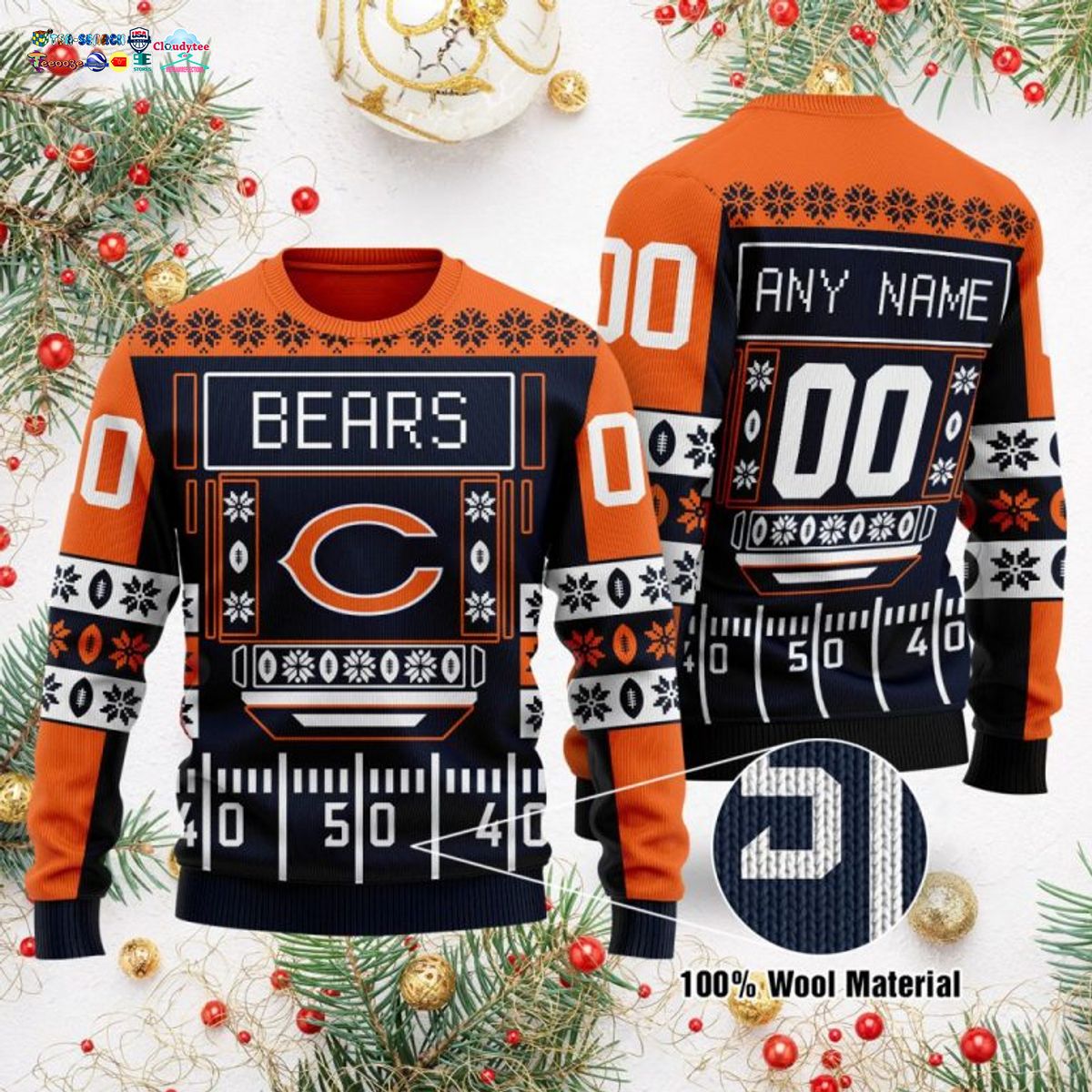 Personalized Chicago Bears Ugly Christmas Sweater