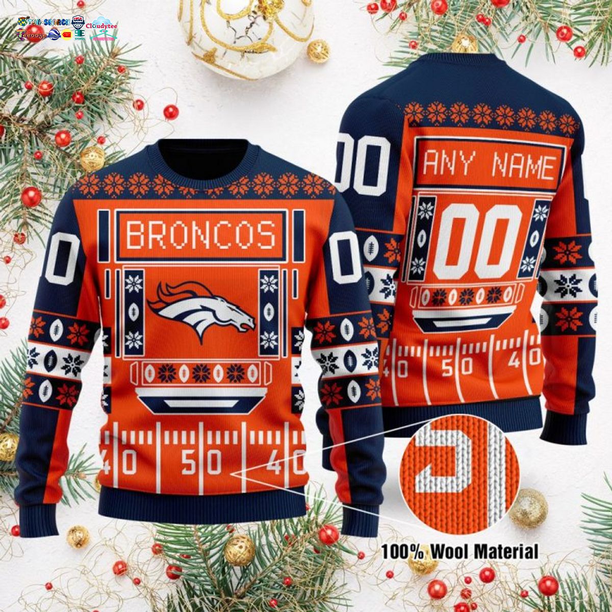 Personalized Denver Broncos Ugly Christmas Sweater