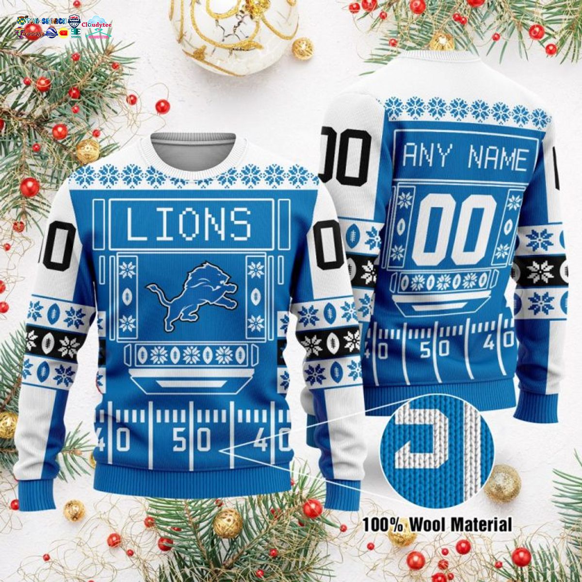 Personalized Detroit Lions Ugly Christmas Sweater