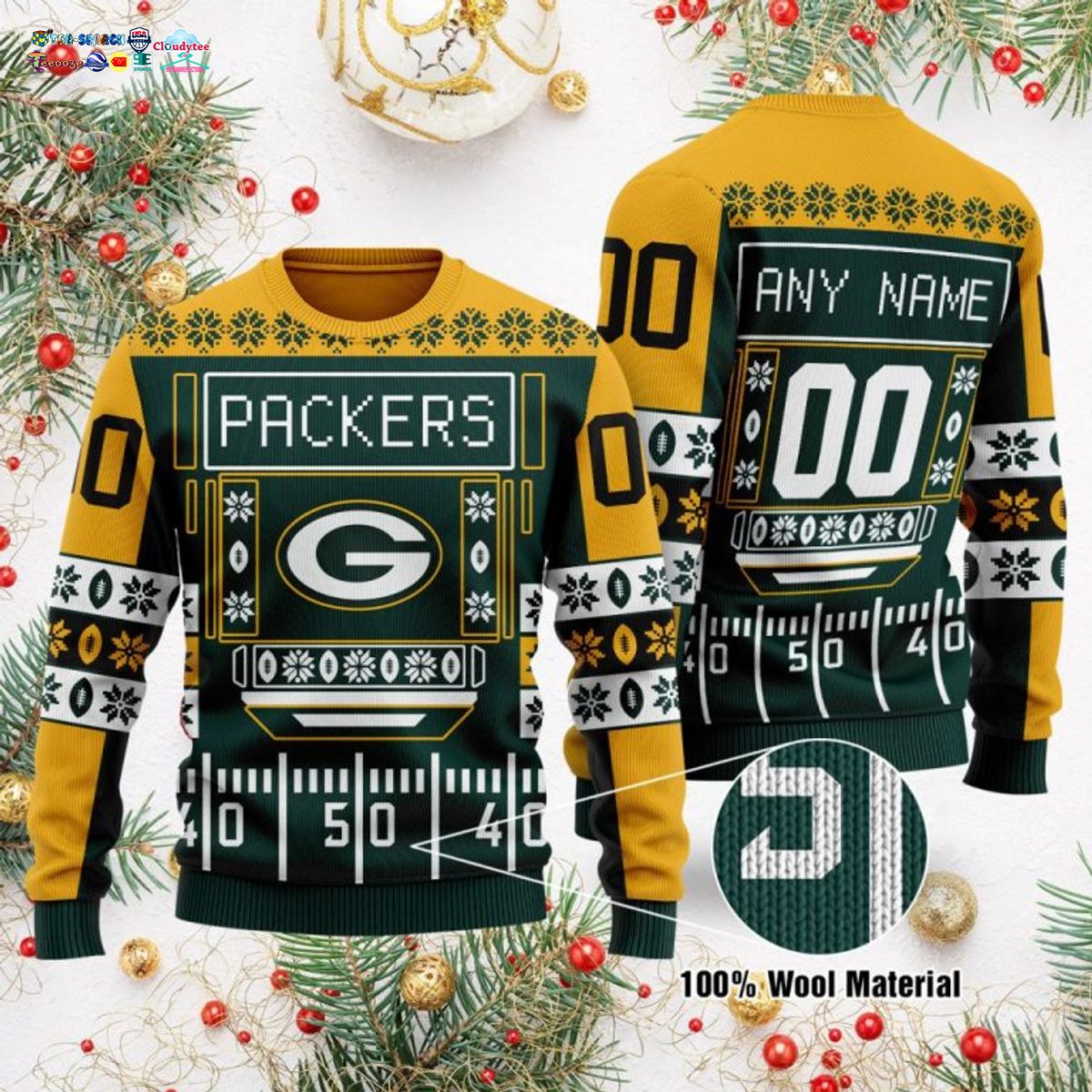 Personalized Green Bay Packers Ugly Christmas Sweater