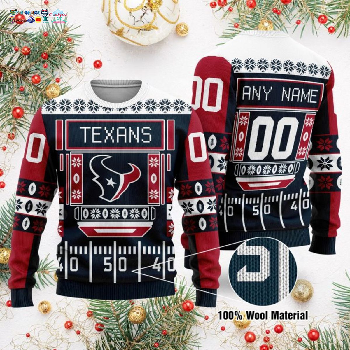 Personalized Houston Texans Ugly Christmas Sweater