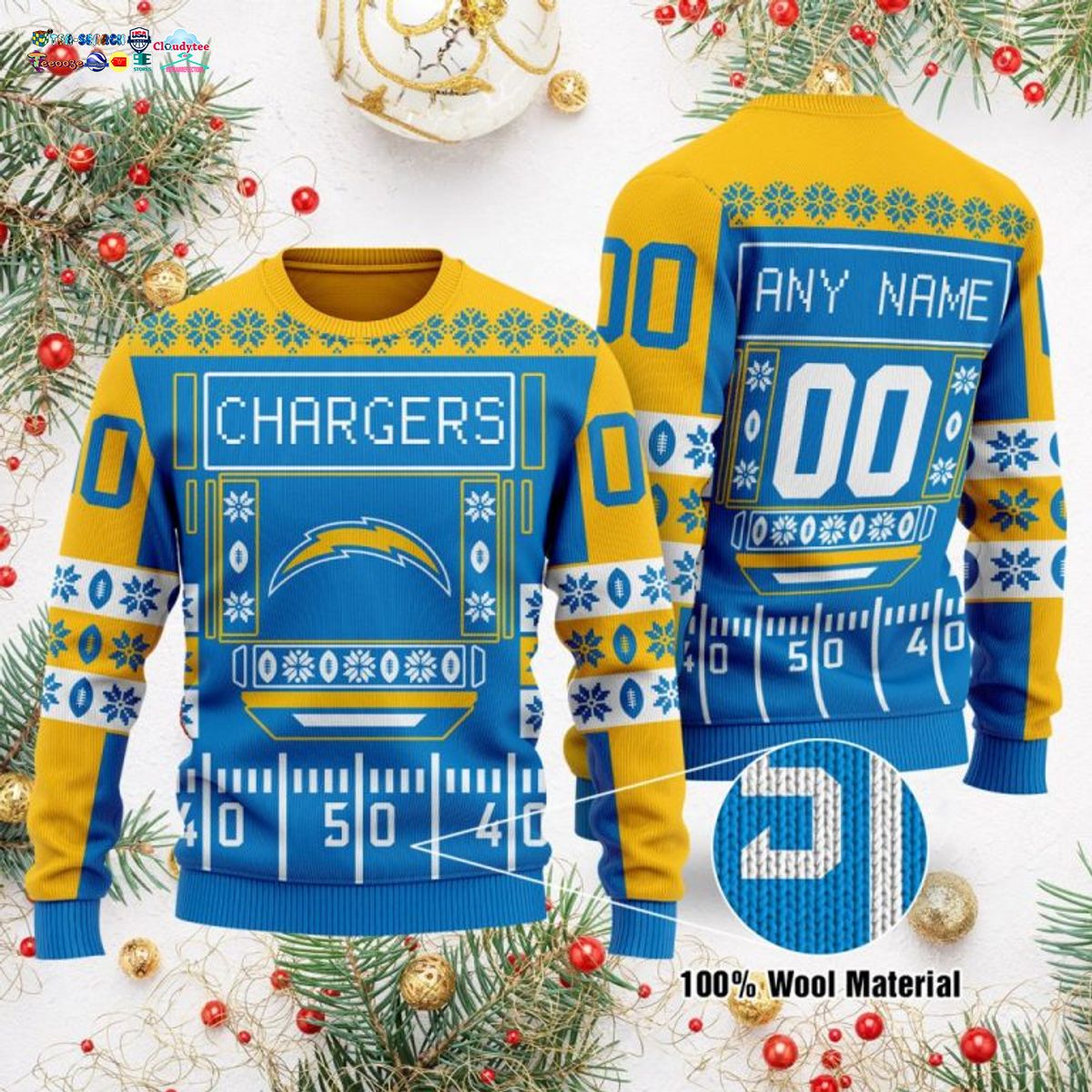 Personalized Los Angeles Chargers Ugly Christmas Sweater - Cutting dash