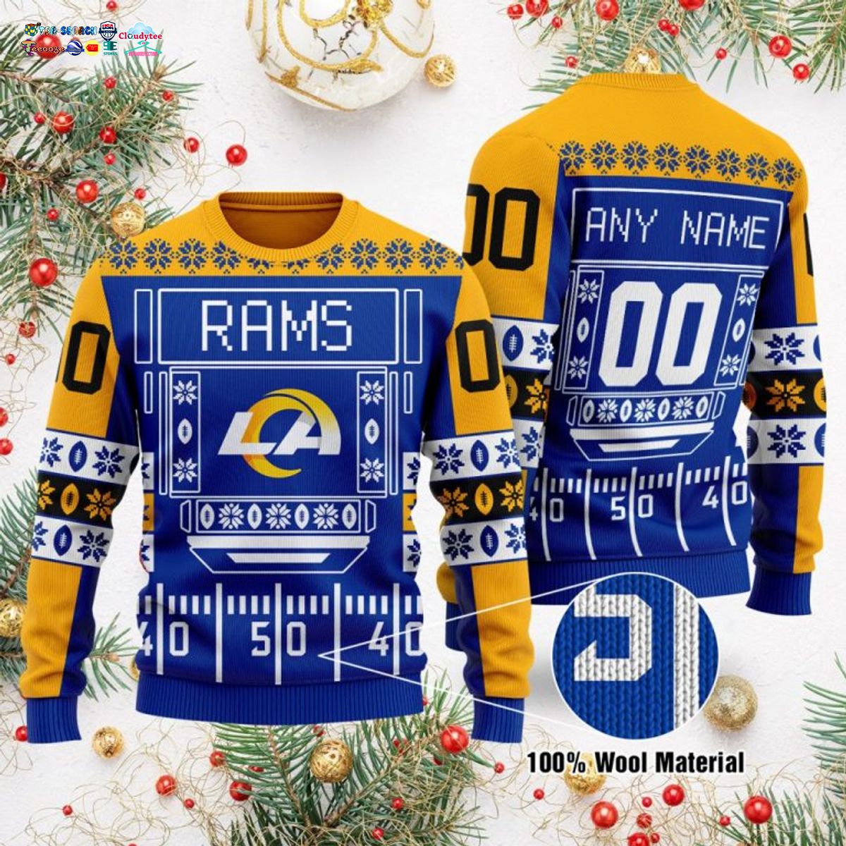 Personalized Los Angeles Rams Ugly Christmas Sweater