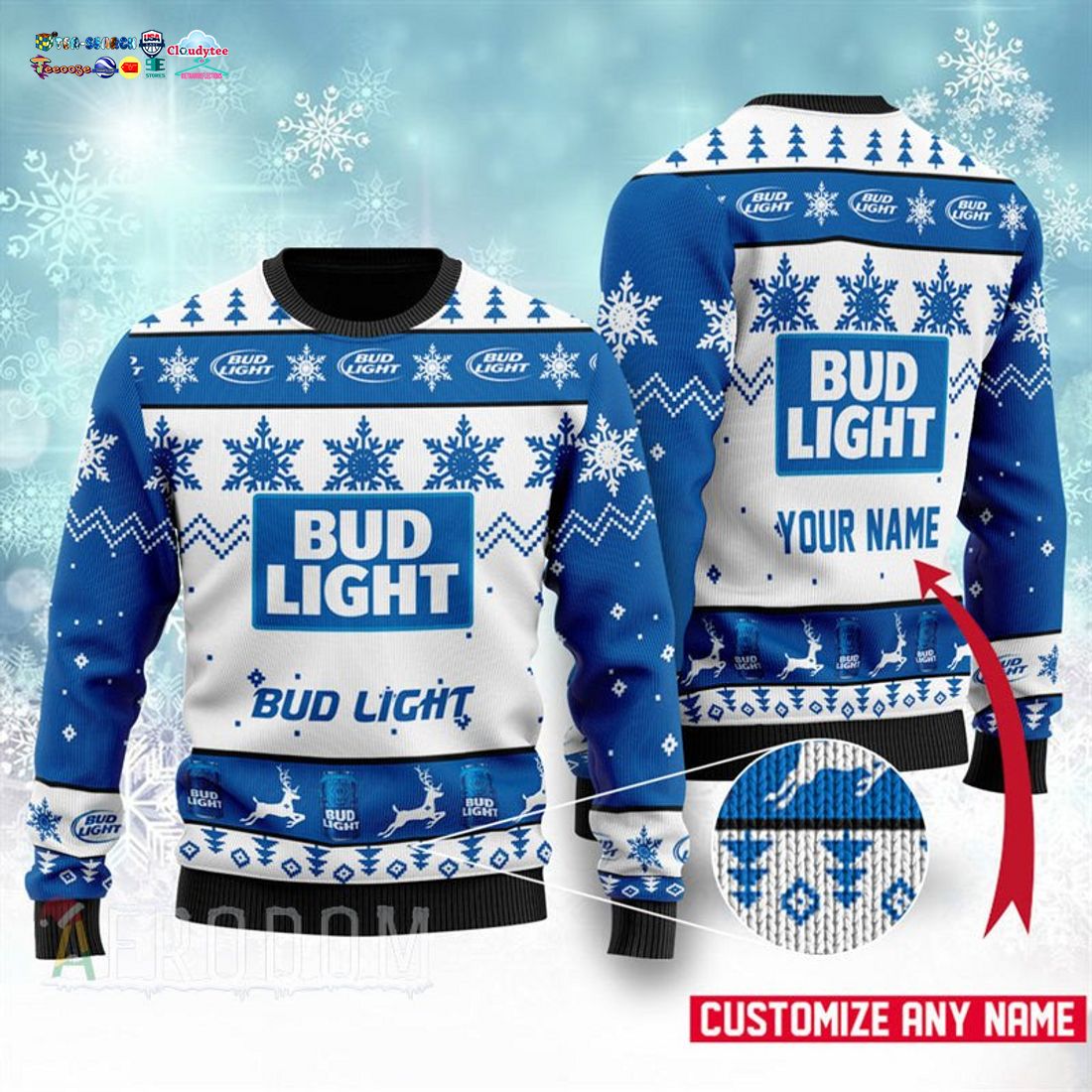 Personalized Name Bud Light Ver 1 Ugly Christmas Sweater
