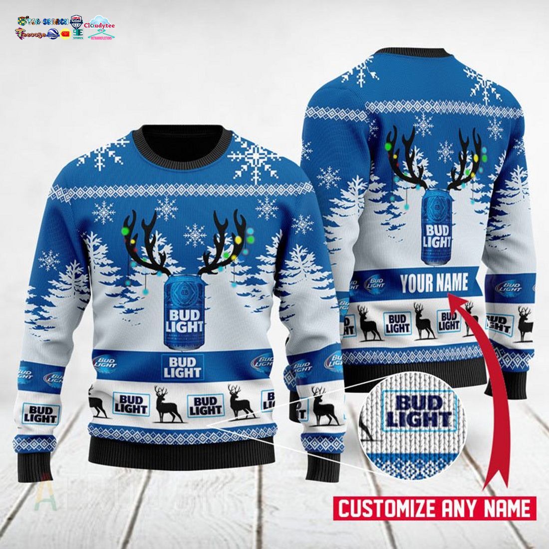 Personalized Name Bud Light Ver 2 Ugly Christmas Sweater
