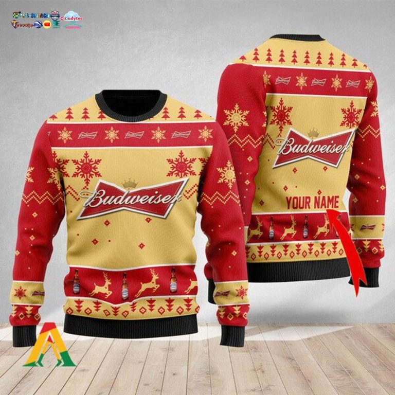 Personalized Name Budweiser Ver 1 Ugly Christmas Sweater - Nice photo dude