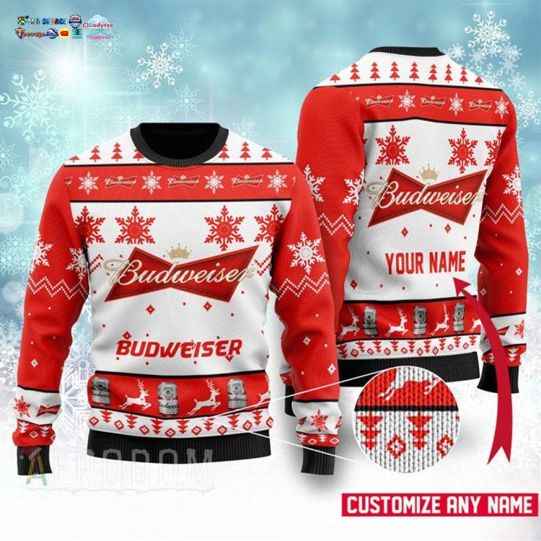 Personalized Name Budweiser Ver 2 Ugly Christmas Sweater - Loving click