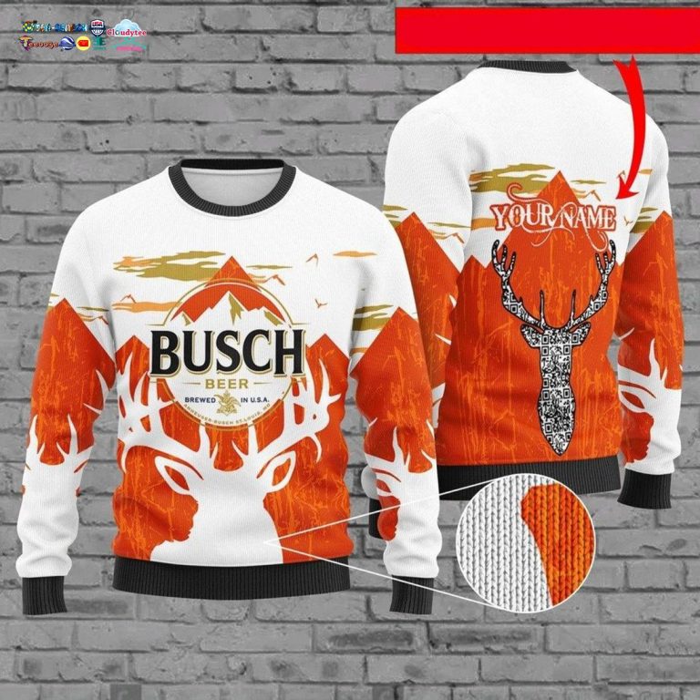 Personalized Name Busch Beer Ugly Christmas Sweater - My friend and partner