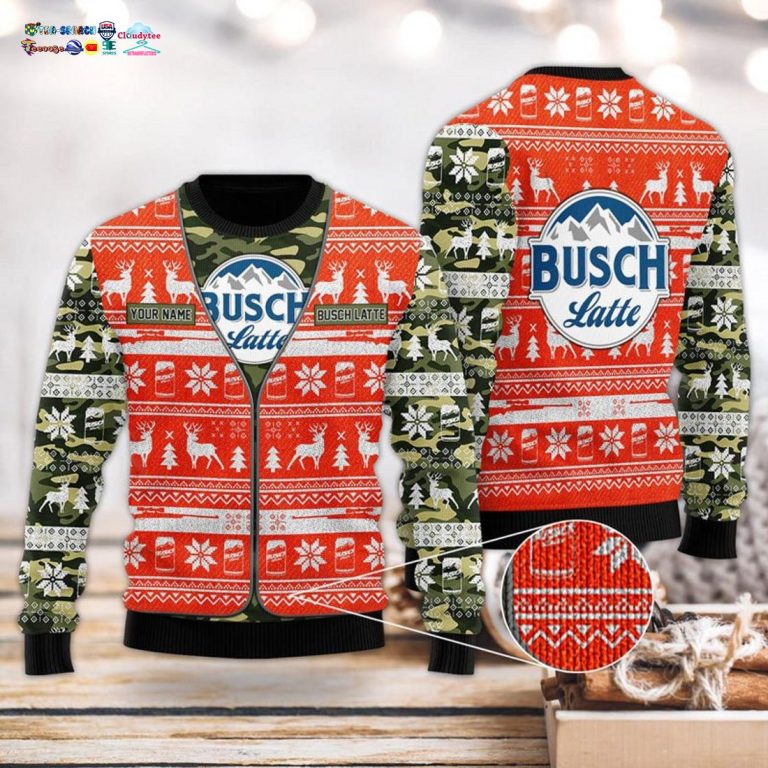 Personalized Name Busch Latte Camo Orange Ugly Christmas Sweater - Amazing Pic