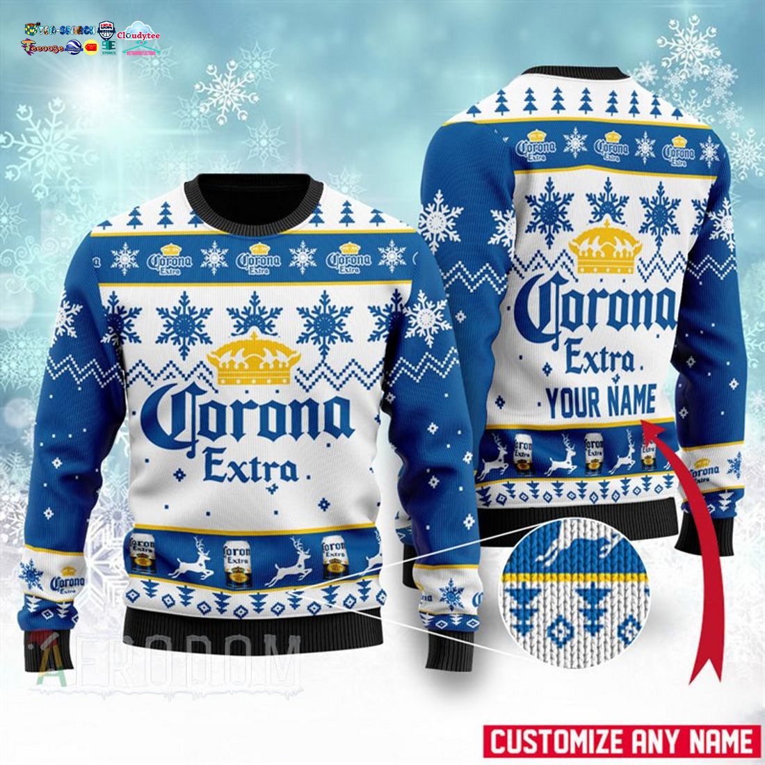 Personalized Name Corona Extra Ugly Christmas Sweater - You look lazy
