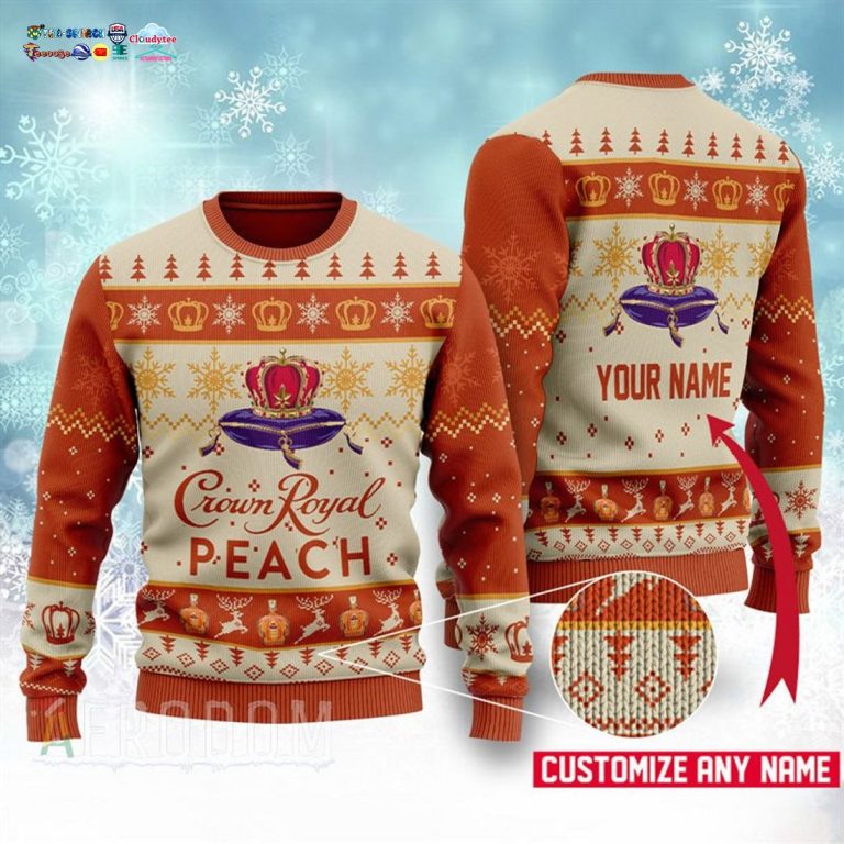 Personalized Name Crown Royal Peach Ugly Christmas Sweater