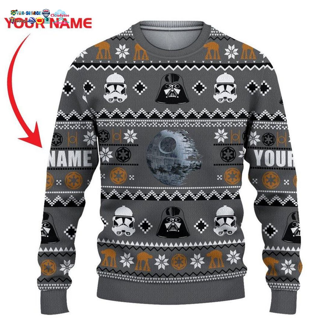 Personalized Name Darth Vader Stormtrooper Ugly Christmas Sweater