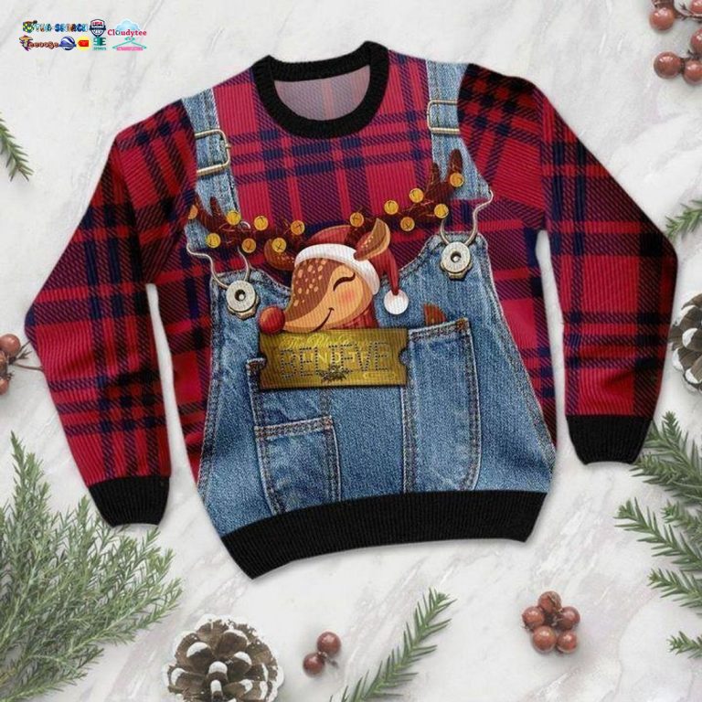 Personalized Name Deer Believe Ugly Christmas Sweater - You look lazy