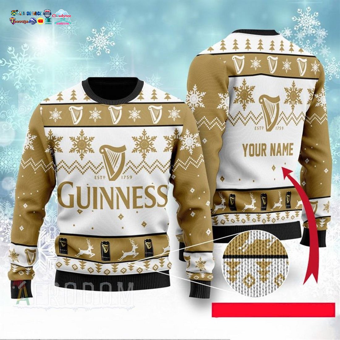 Personalized Name Guinness Ver 1 Ugly Christmas Sweater - Cool DP