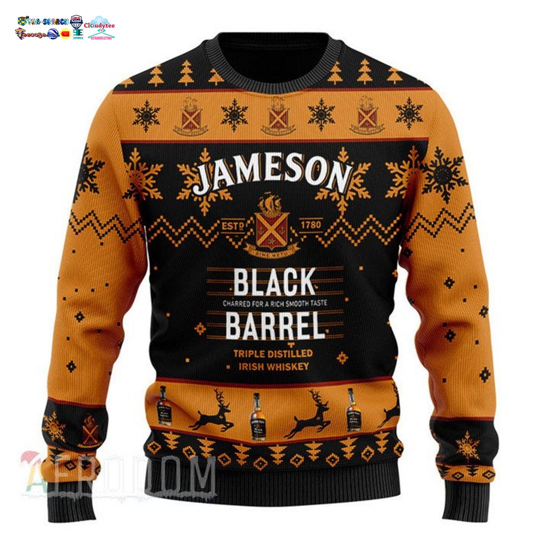 Personalized Name Jameson Black Barrel Ugly Christmas Sweater