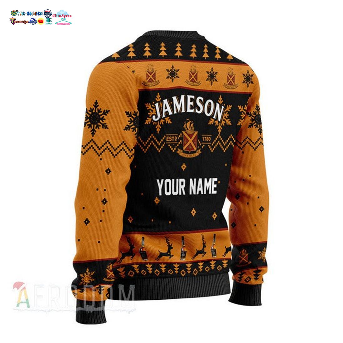 Personalized Name Jameson Black Barrel Ugly Christmas Sweater