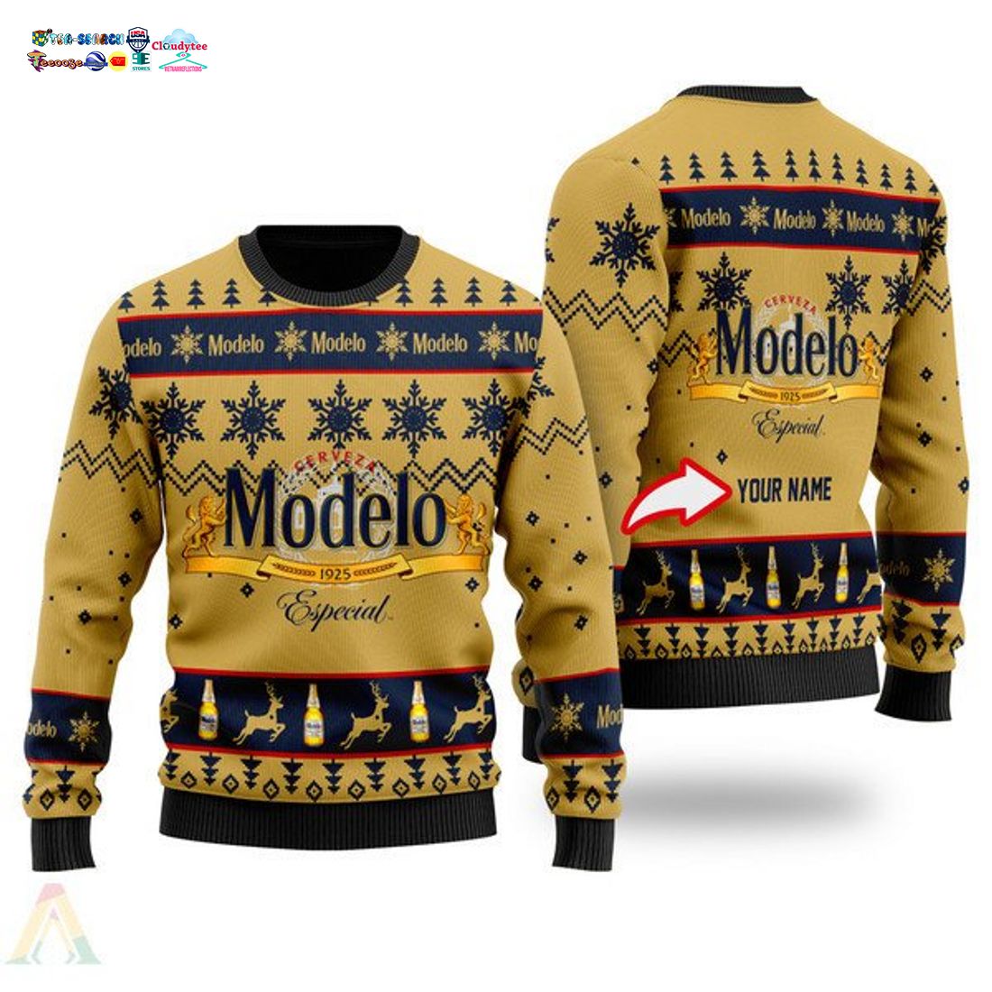 Personalized Name Modelo Ugly Christmas Sweater - Selfie expert