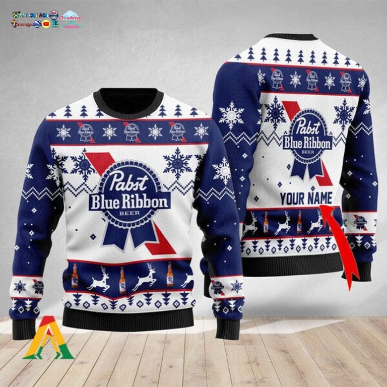 Personalized Name Pabst Blue Ribbon Ugly Christmas Sweater - Sizzling