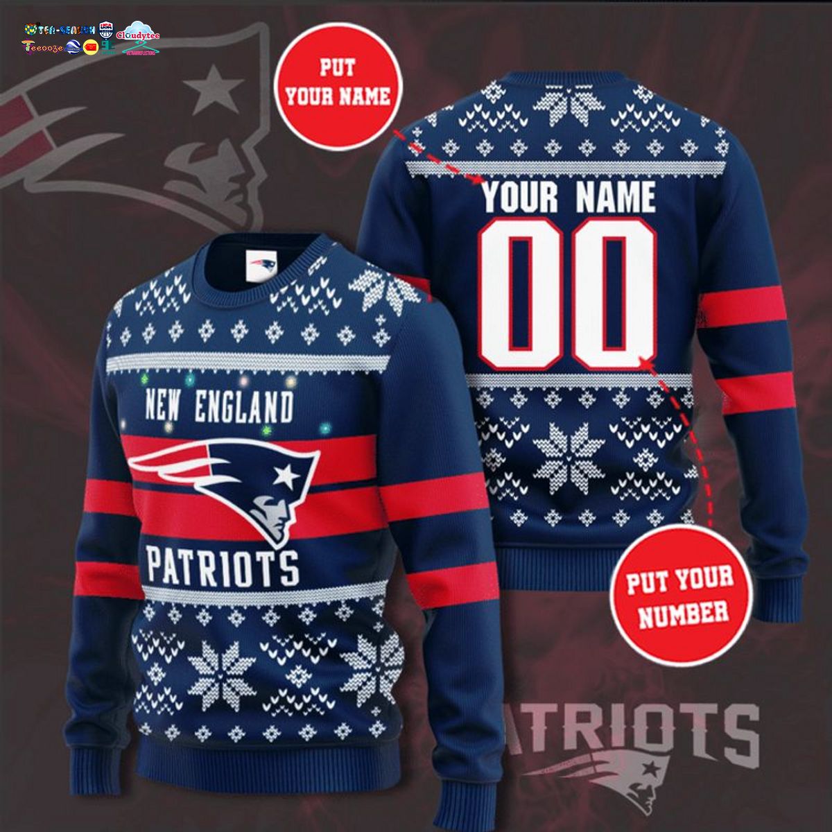 Personalized New England Patriots Ugly Christmas Sweater