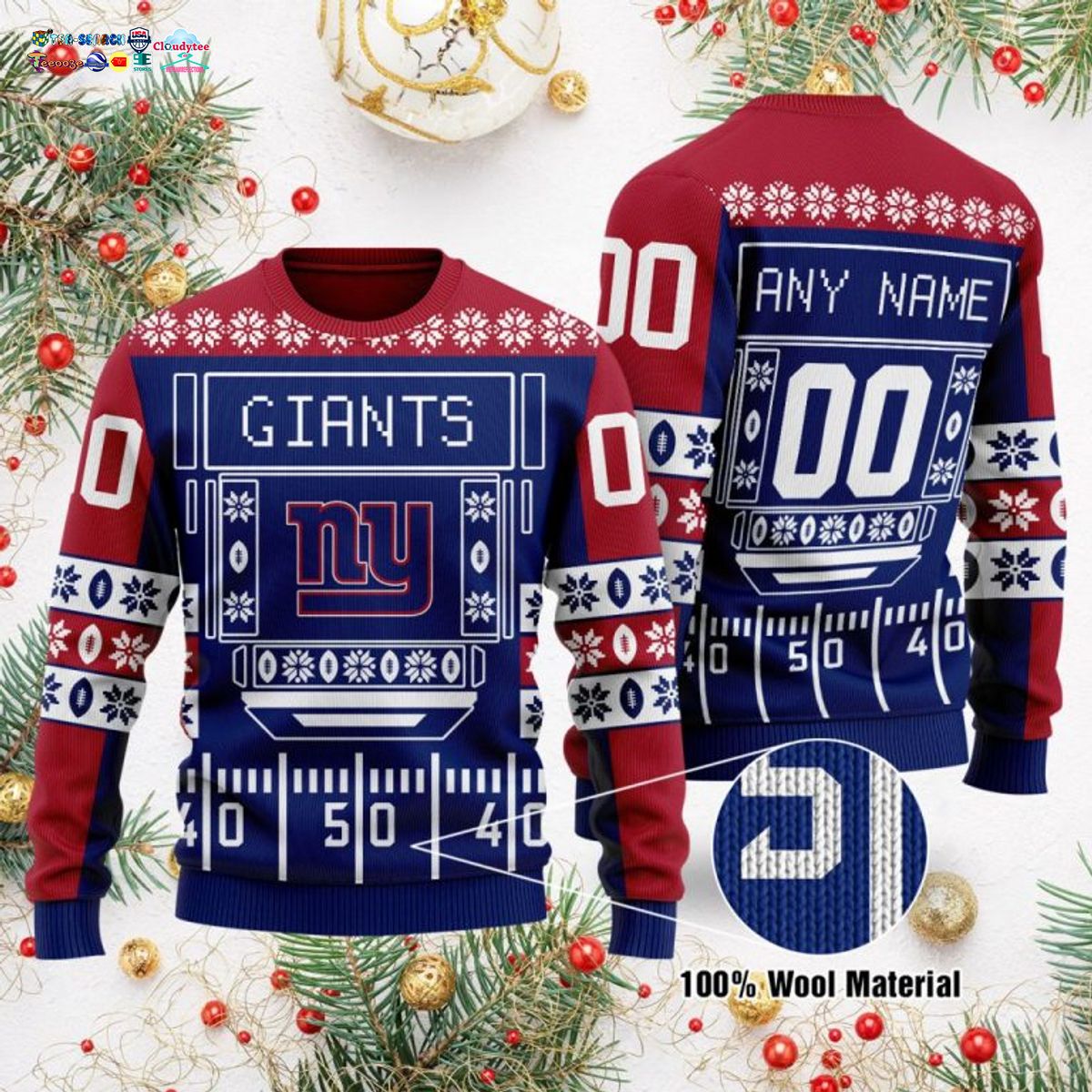 Personalized New York Giants Ugly Christmas Sweater - Royal Pic of yours