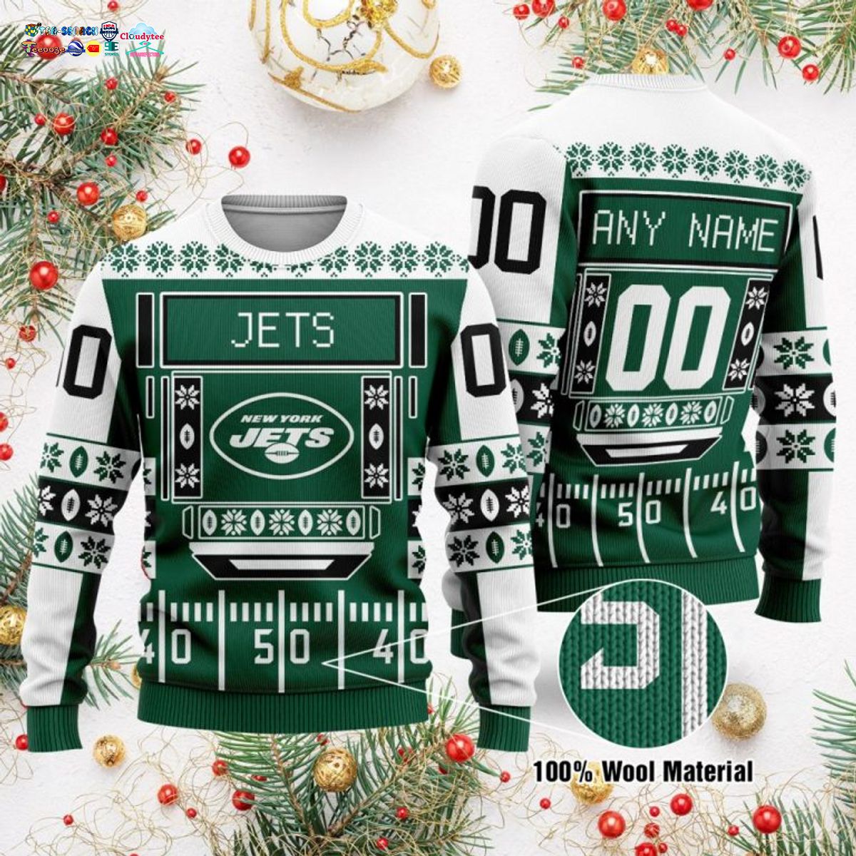Personalized New York Jets Ugly Christmas Sweater