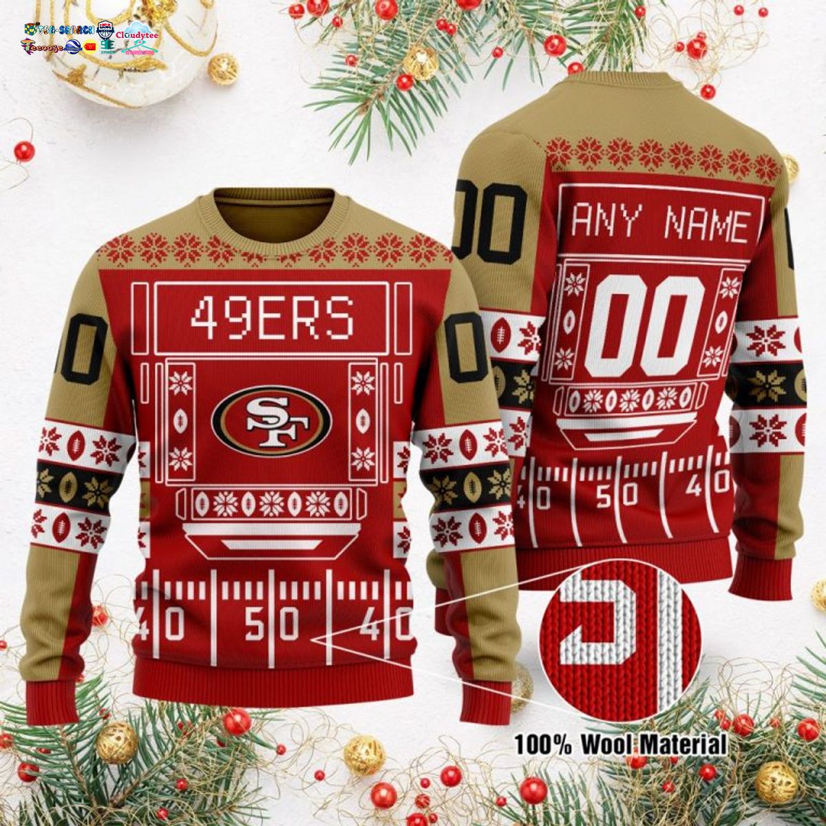 Personalized San Francisco 49ers Ugly Christmas Sweater - Sizzling