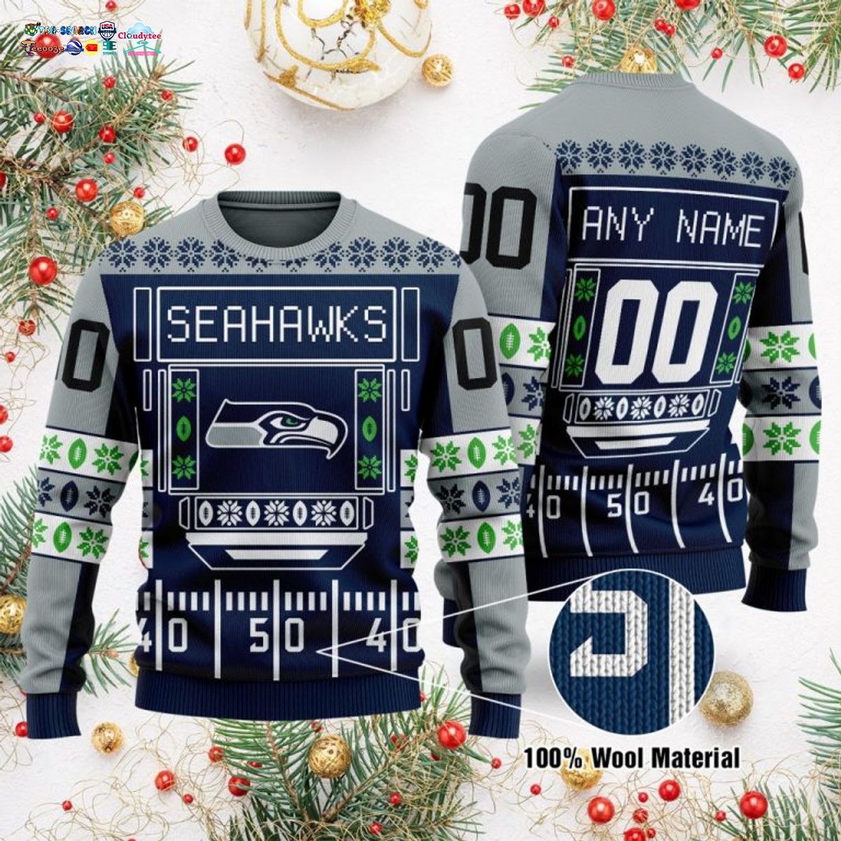 Personalized Seattle Seahawks Ugly Christmas Sweater