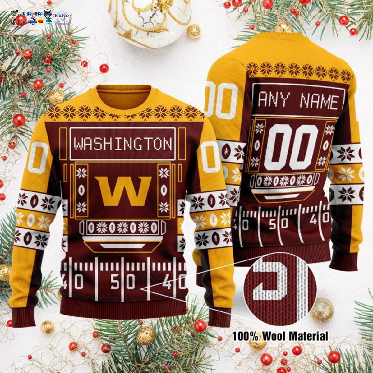 Personalized Washington Redskins Ugly Christmas Sweater