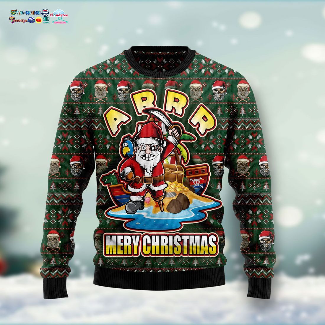 Pirate Santa Tacky Xmas Ugly Christmas Sweater - Unique and sober