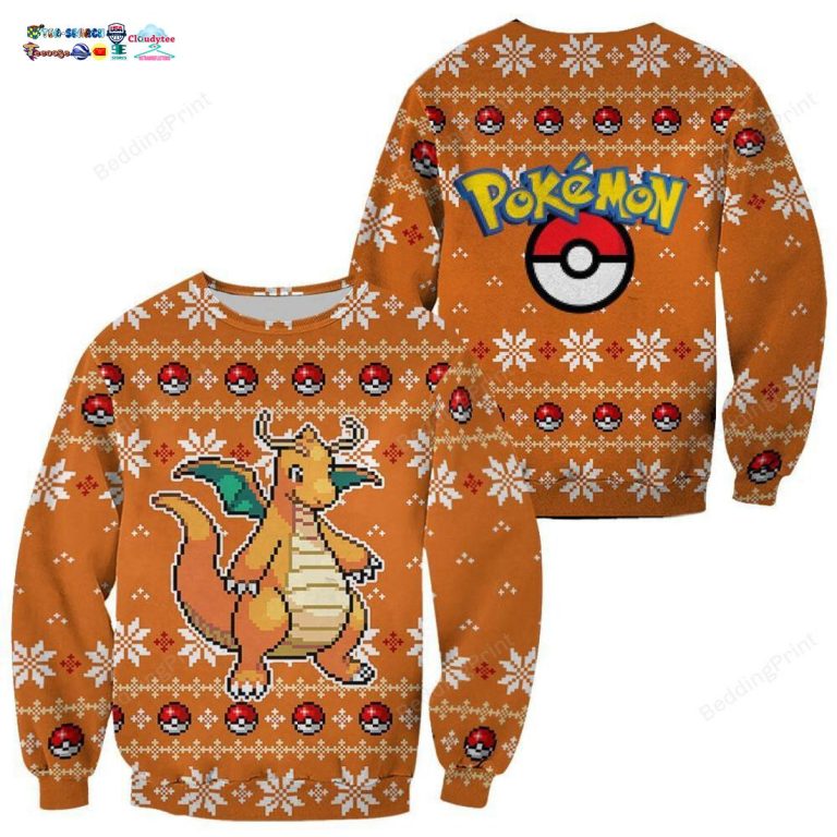 Pokemon Dragonite Pokeball Ugly Christmas Sweater - Cutting dash