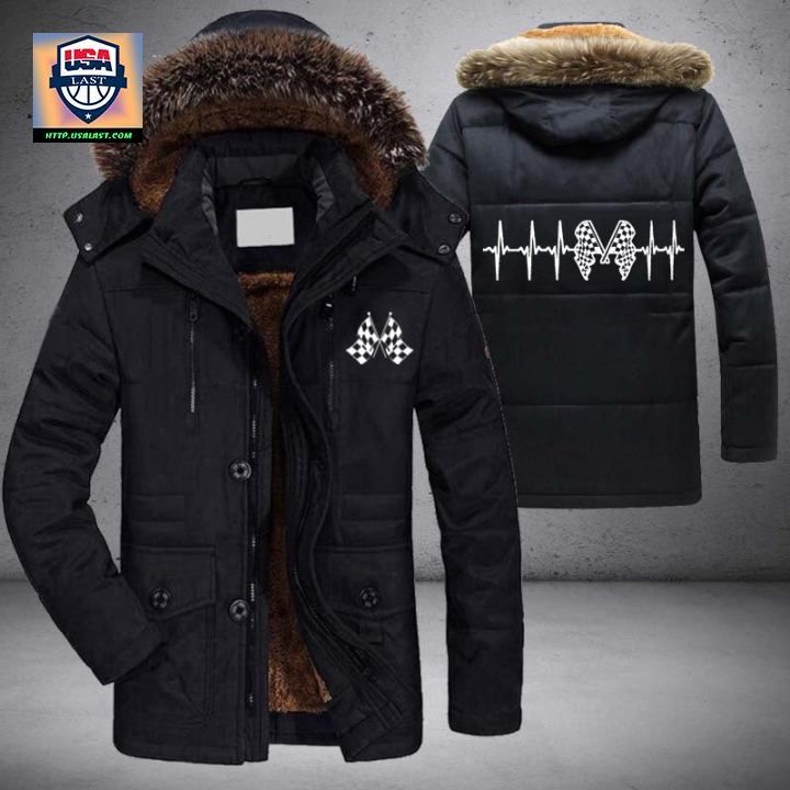 Racing Heartbeat Logo Brand Parka Jacket Winter Coat - Selfie expert