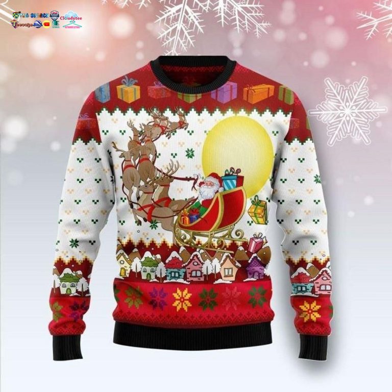 Reindeer And Santa Claus Ugly Christmas Sweater - Lovely smile