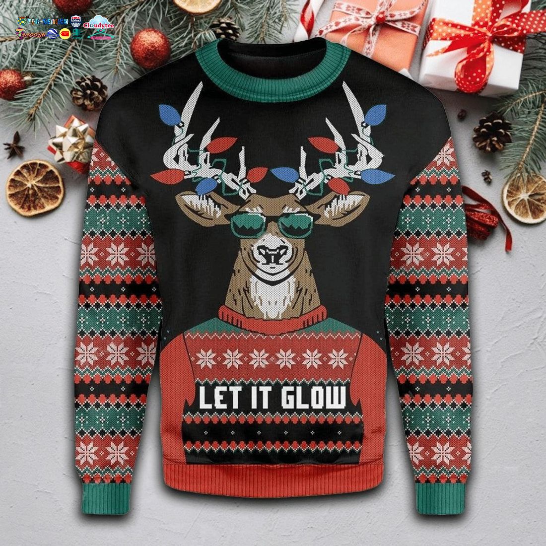 Reindeer Let It Glow Ugly Christmas Sweater