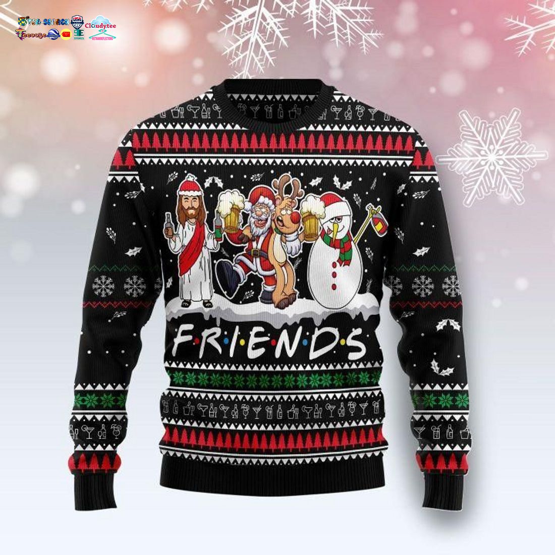 Santa Claus Jesus Friends Ugly Christmas Sweater