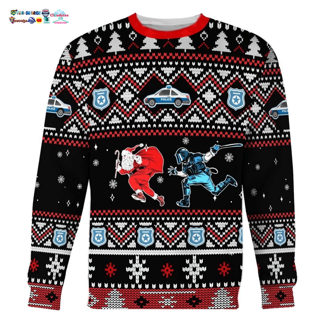 Santa Claus Riot Police Ugly Christmas Sweater
